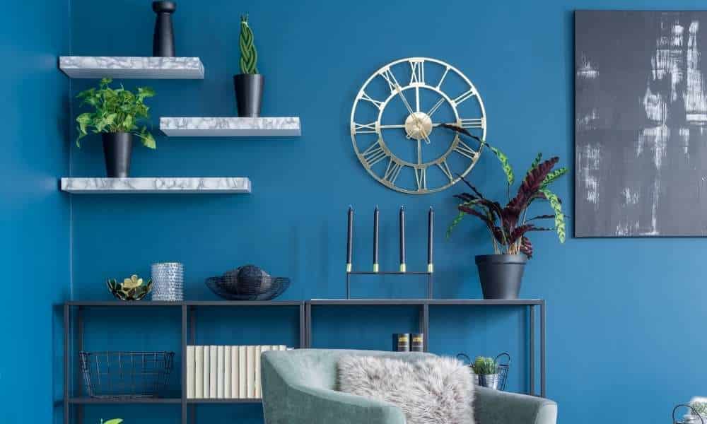 Shelves  in Royal Blue And Gold Living Room