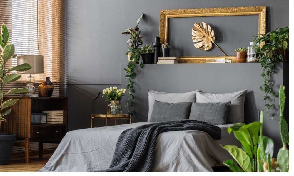 Blue Bedroom With Gold Photo Frame