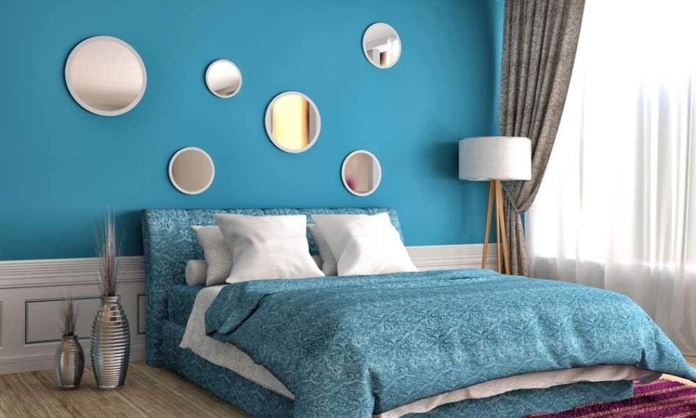 Wall Mirror In Blue Bedroom