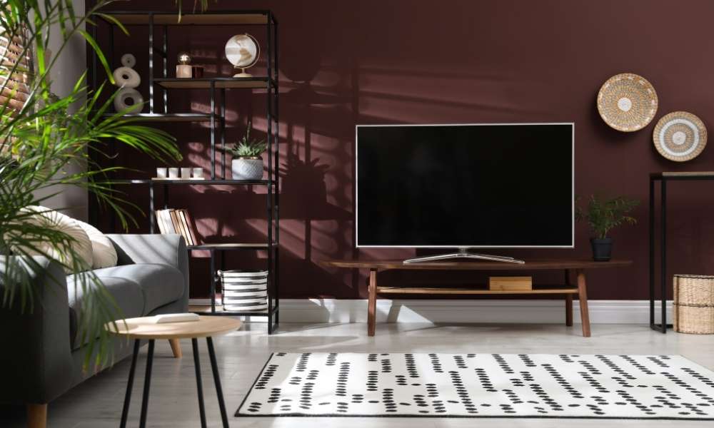 Black Shelf  beside living room TV stand