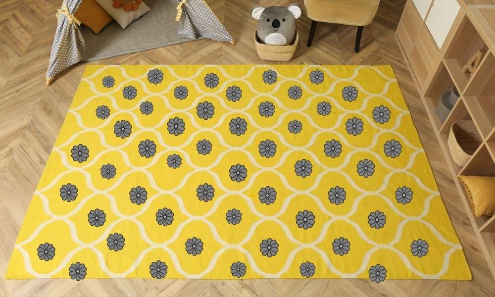 Use Yellow And Gray Area Rug  for Grey And Yellow Bedroom Ideas