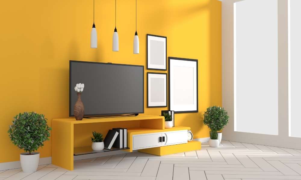 Yellow TV Stand in living room