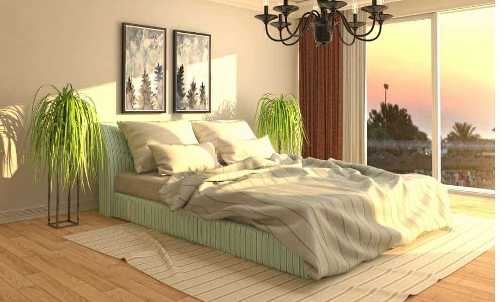 Modern area rug in bedroom